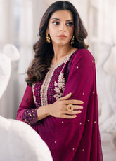 Ensembles By Azure Embroidered Chiffon 3 Piece Unstitched Suit AZU24EF ES-056 MERLOT MUSE